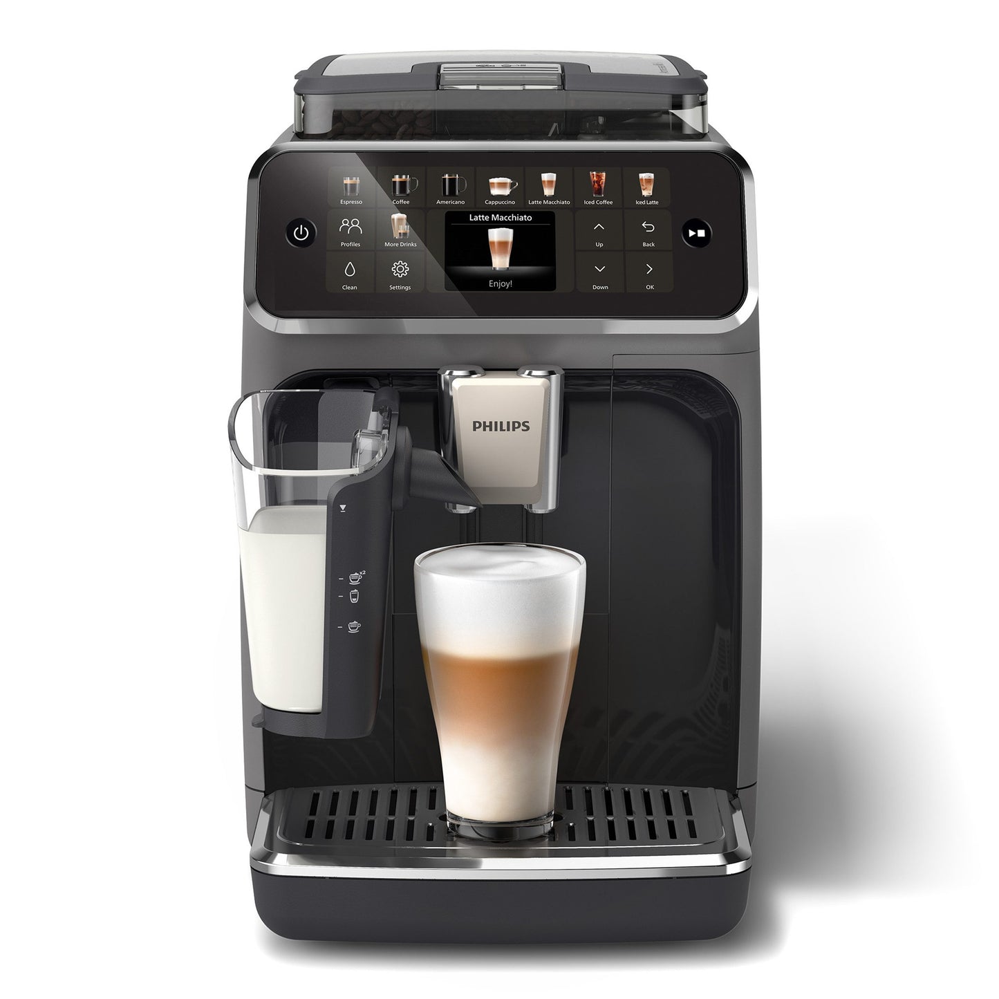 Kaffeevollautomat EP5544/50 5500 Series– LatteGo Milchsystem, 20 Kaffeespezialitäten (heiß oder eisgekühlt), SilentBrew, QuickStart, Grau